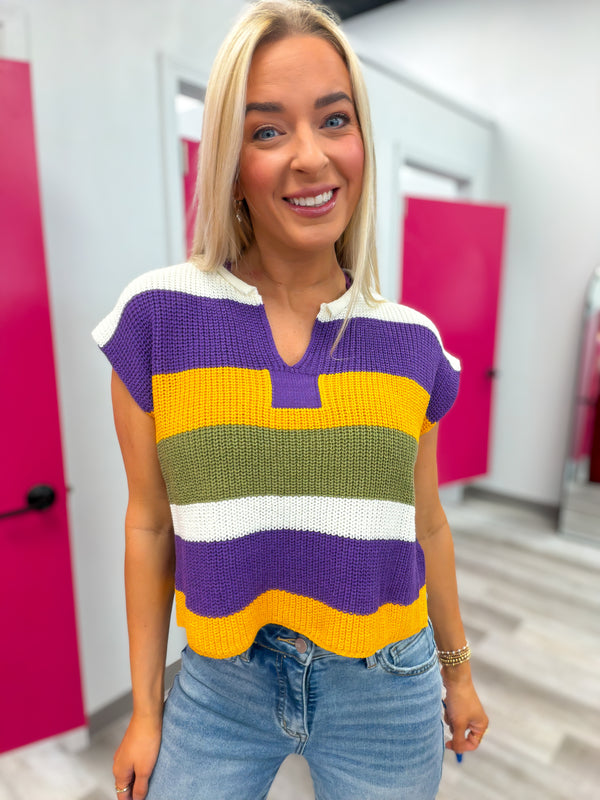 Mardi Gras Short Sleeve Sweater