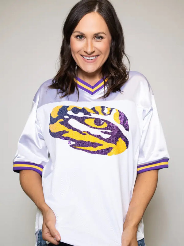 LSU Tiger Eye (Licensed) | Sequin Design Football Jersey White