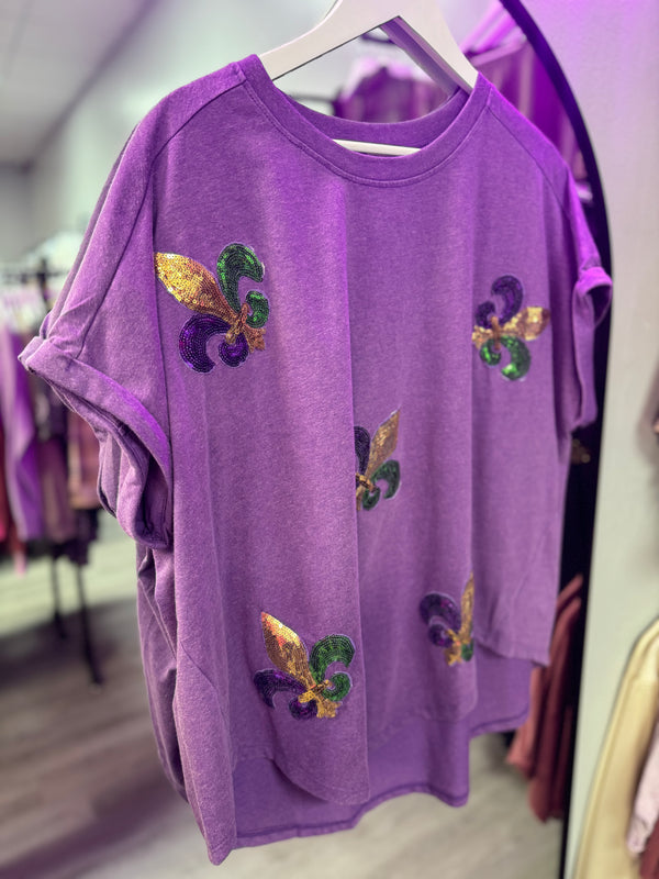 Ready to Roll Sequin Fleur Acid Wash Top