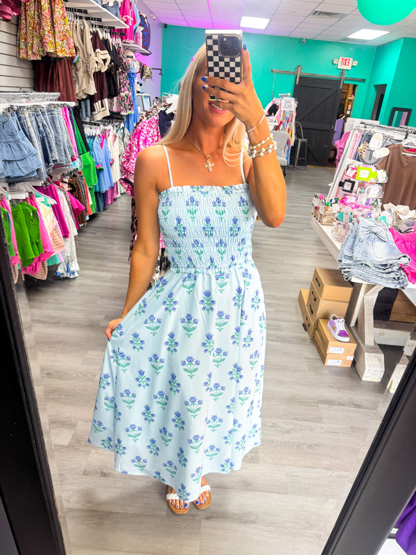 Put You First Blue Floral Midi