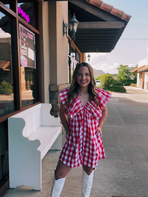 Red Puff Sleeve V-neck Babydoll Romper