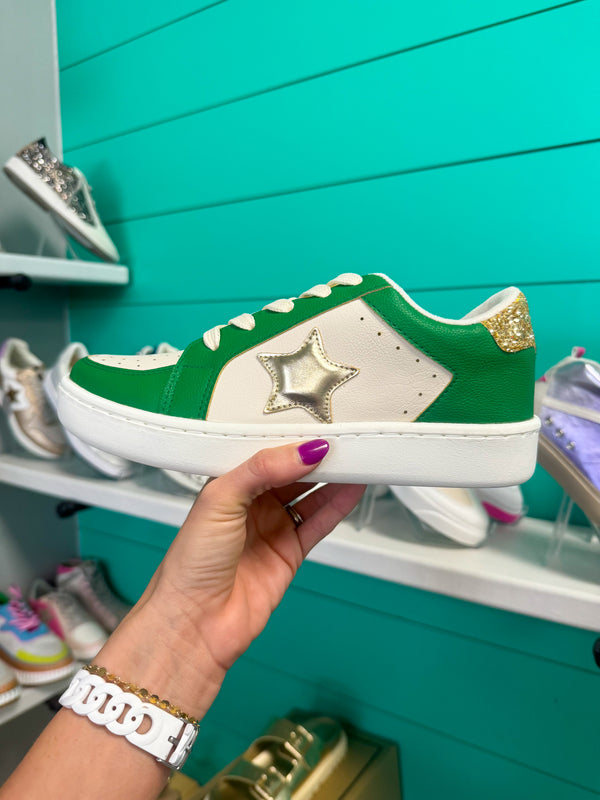 The Game Time Sneaker - Green and Gold