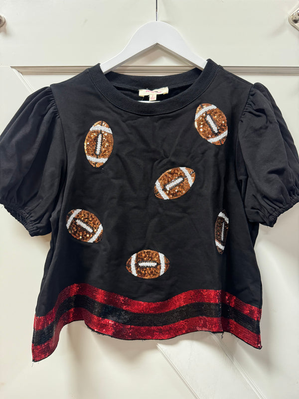 Black and Red Sequin Football Top