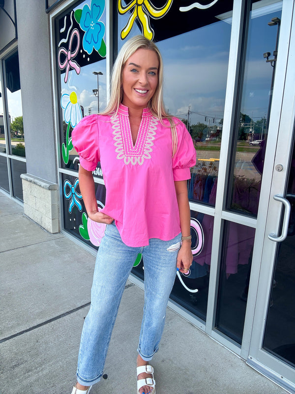 Rosé Charm Embroidered Blouse