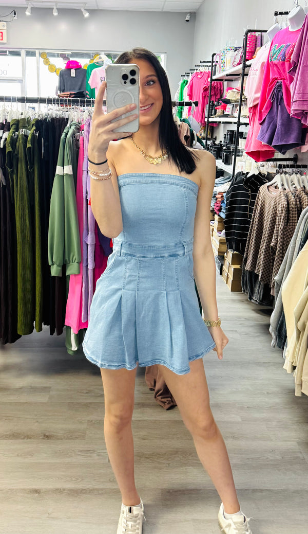 Strapless Denim Romper
