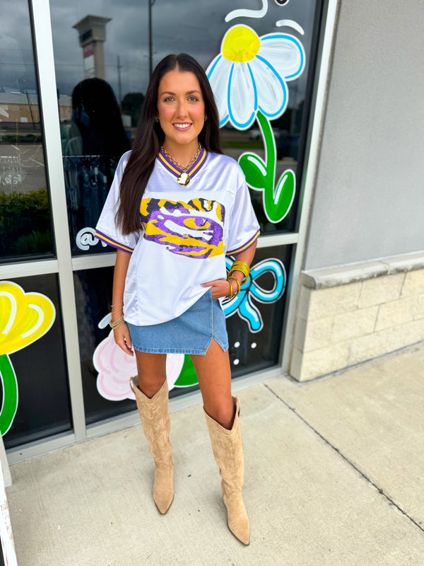 LSU Tiger Eye (Licensed) | Sequin Design Football Jersey White
