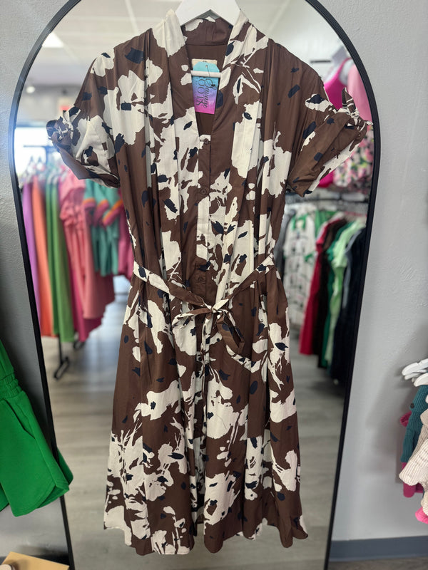 Espresso Color Abstract Pattern Dress