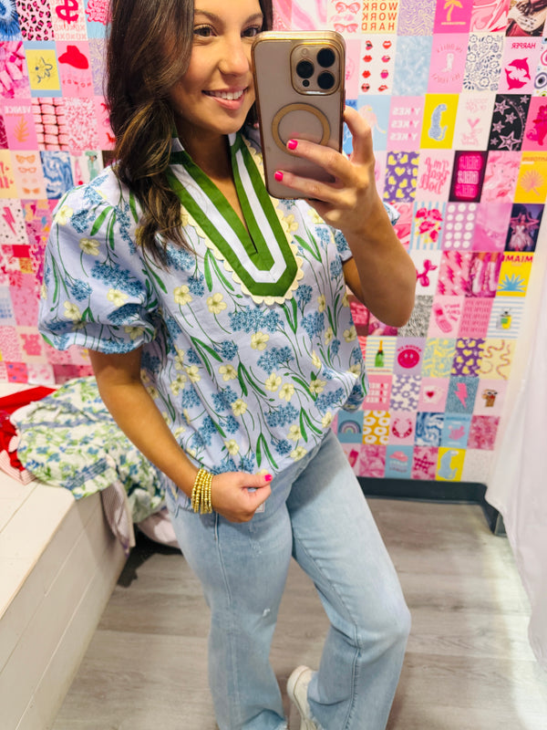 The Southern Charm Floral Top | Blue