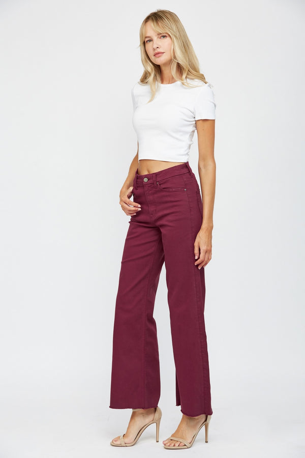Heatin' Up The Holiday Burgundy Wide Leg Denim