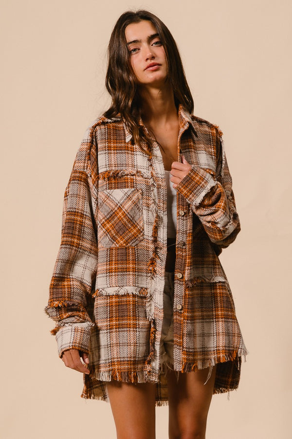 Plaid Frayed Shacket