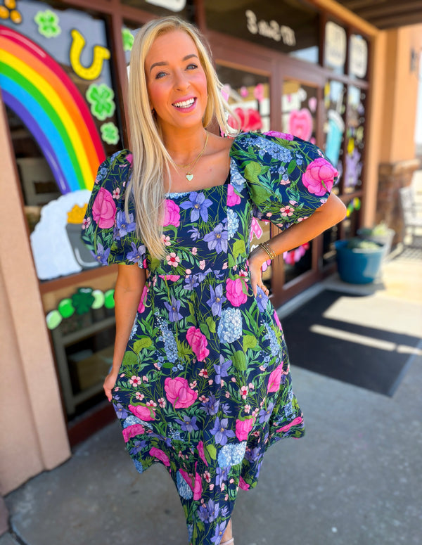 Beauty in a Bow Floral Dress Navy