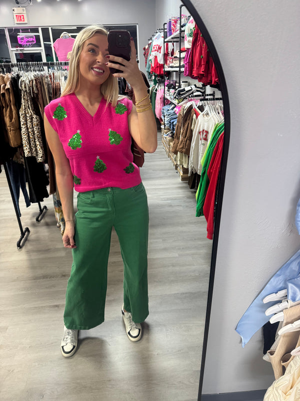Christmas Tree Sweater Vest Pink