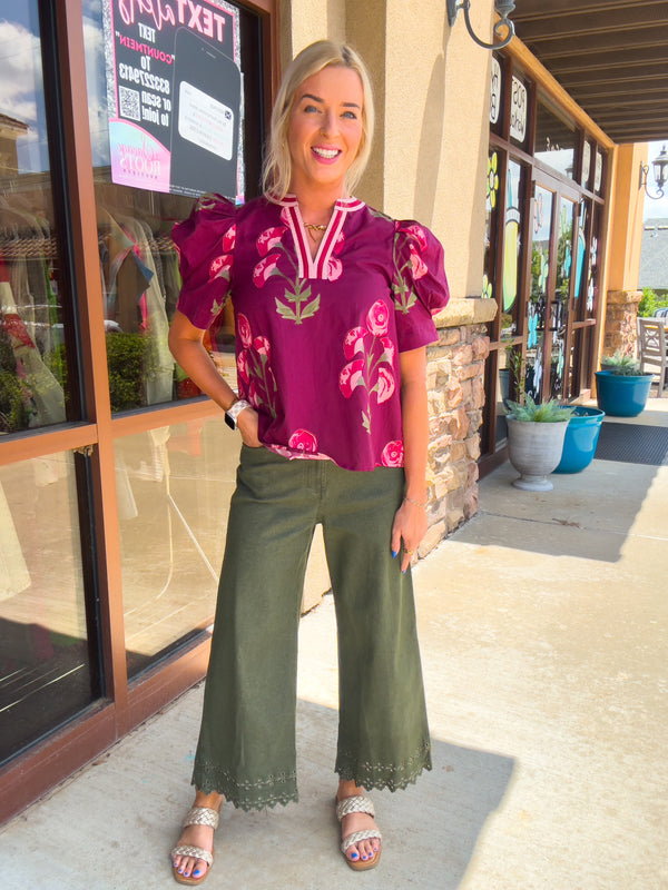 Days With You Embroidery Detail Pants - Olive