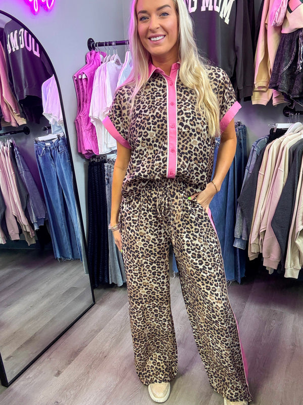 Wild Thing Leopard and Pink Button Down Set