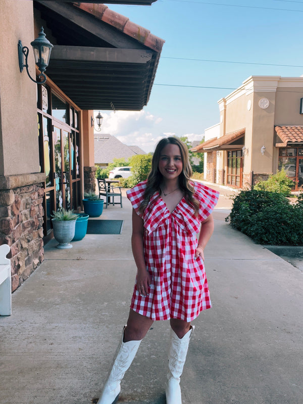 Red Puff Sleeve V-neck Babydoll Romper