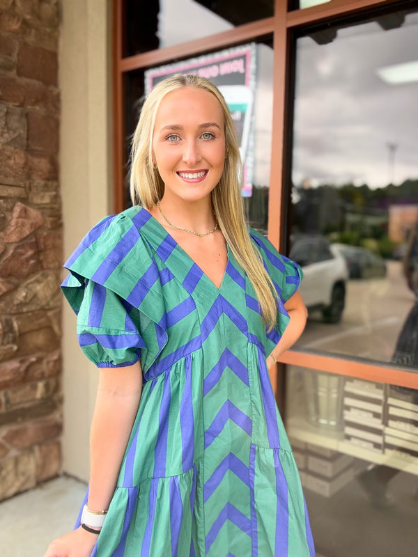Caught In The Moment Stripe Dress- Green and Blue