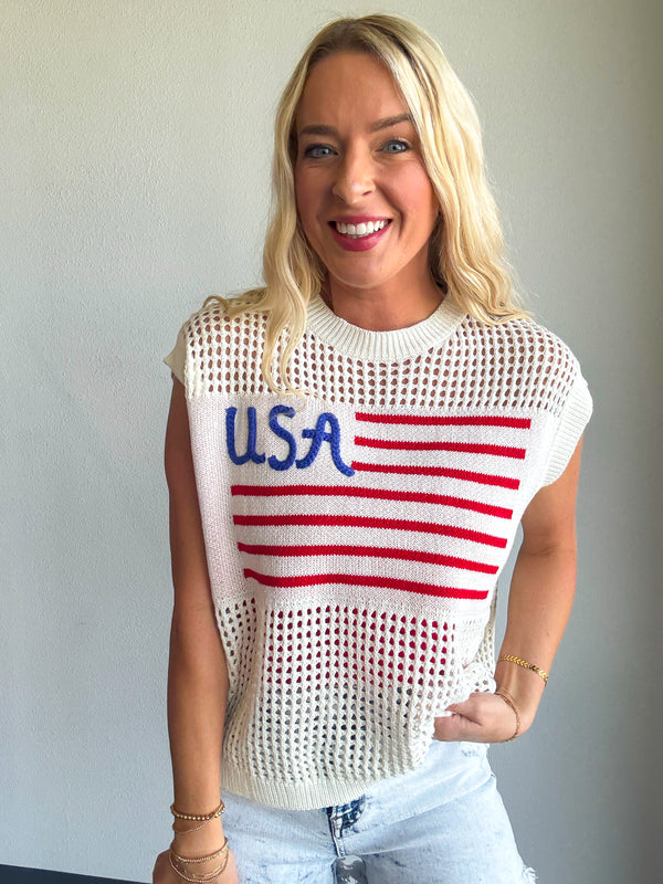4th Of July Usa Flag Crochet Sleeveless Top