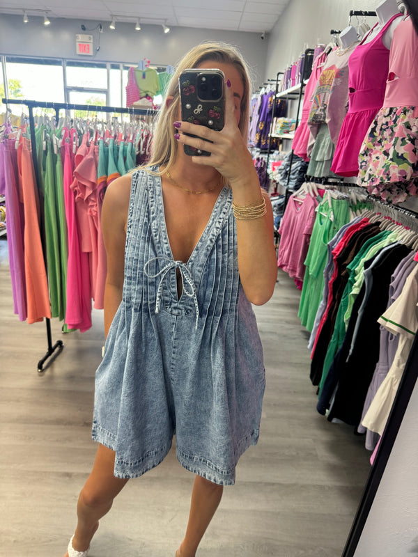 Hang Tight Honey Denim Romper - Dark Denim