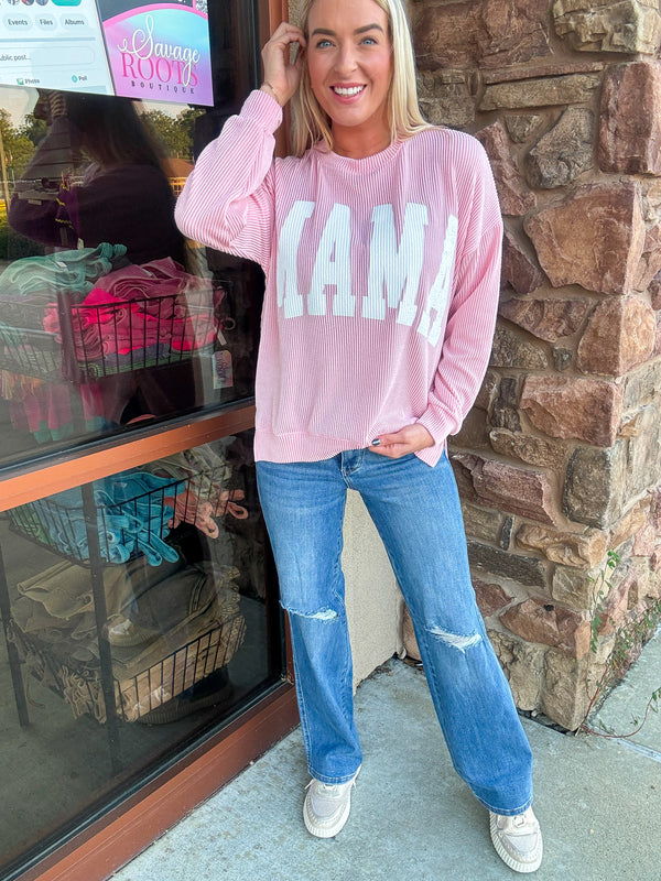 Ribbed Mama Corded Sweatshirt - Pink