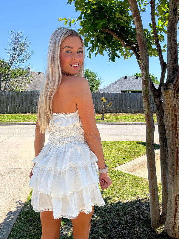 It's My Time Strapless Tired Mini Dress Romper