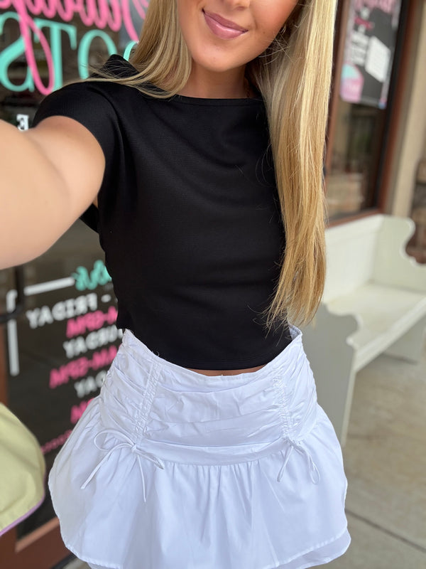 Mini Skort With Gathered Waist & Double Layers