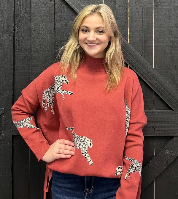 Cheetah Mock Neck Sweater - Various Colors and Plus!