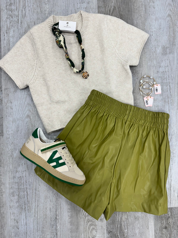 Faux Leather Shorts - Avocado
