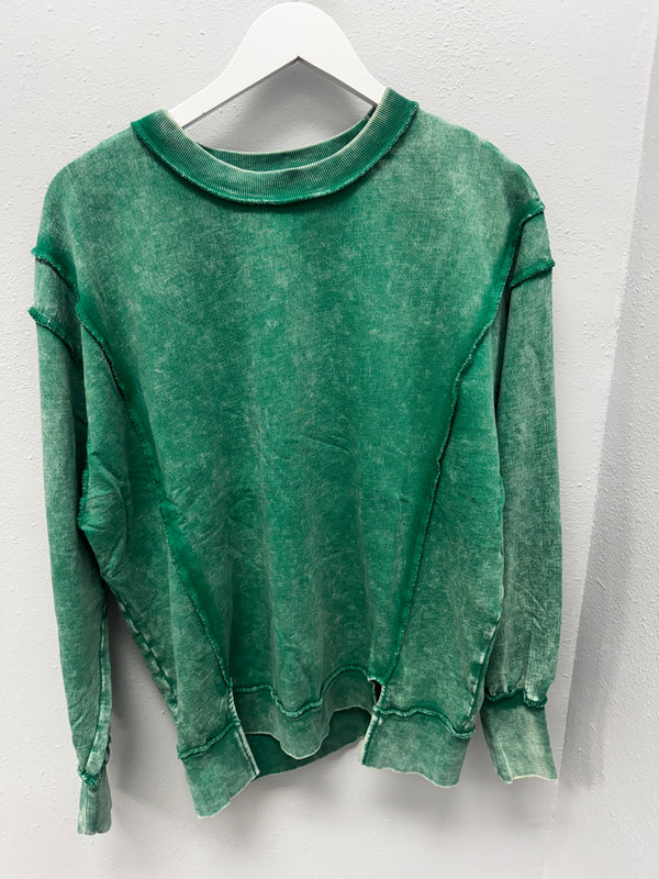 BLACK FRIDAY | Acid Wash F/terry Exposed-seam Sweatshirt TW-5249A