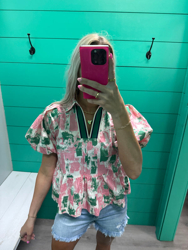 Pink and Green Ribbon Top