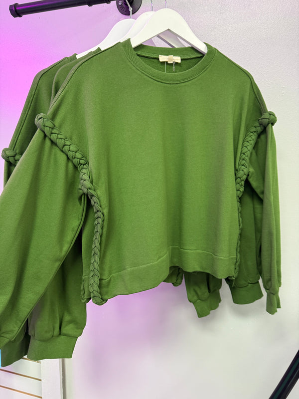 Forrest Green Braided Pullover
