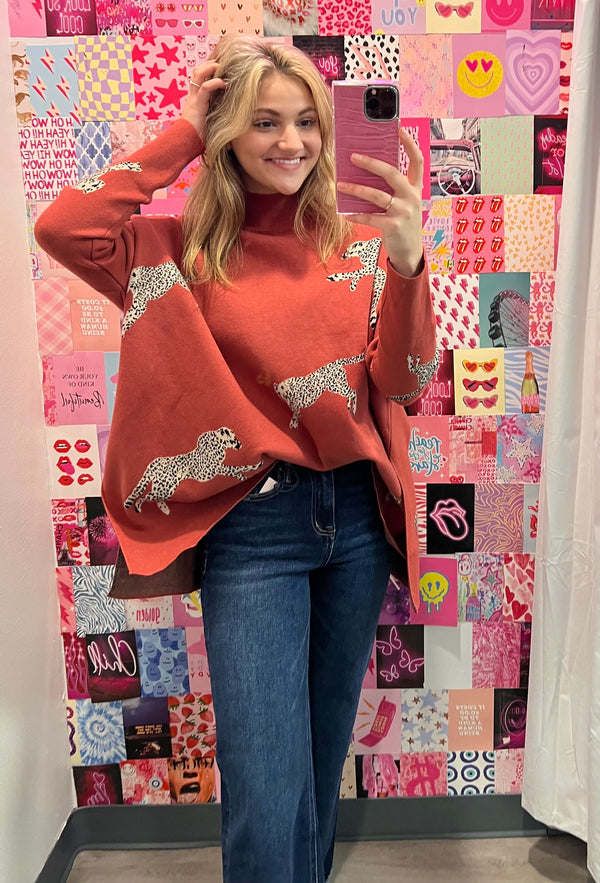 Cheetah Mock Neck Sweater - Various Colors and Plus!