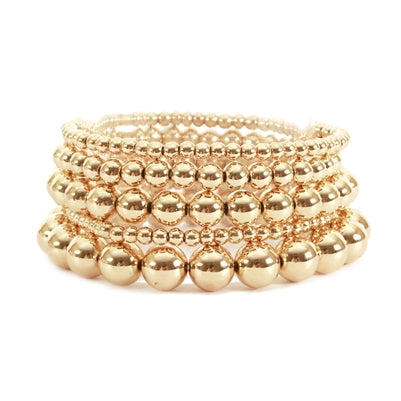 Gold Beaded Set of 5 Stretch Bracelets