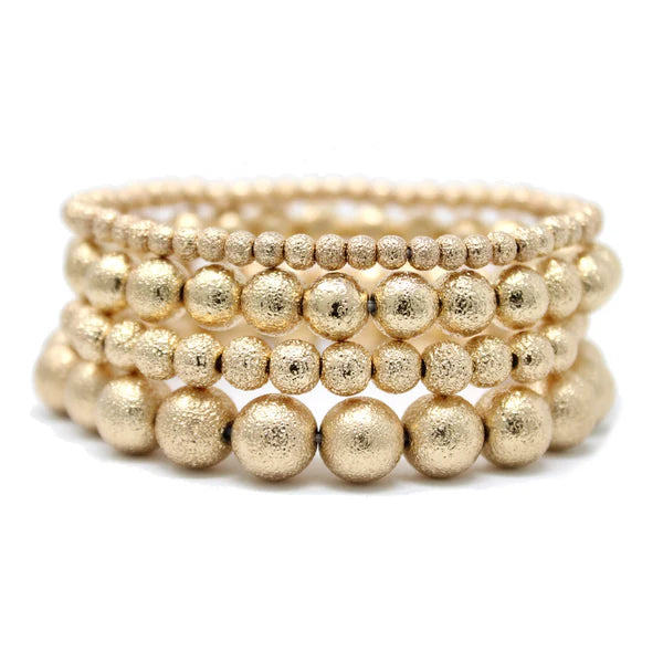 Set of 4 Textured Gold Beaded Stretch Bracelet