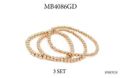 Small Gold Beaded Set of 3 Stretch Bracelet