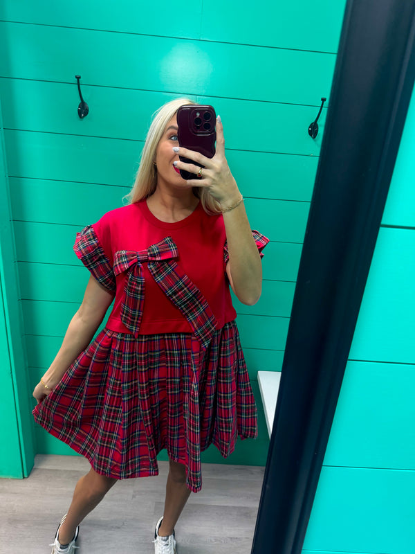 Bow Holiday Plaid Dress