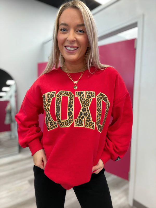 XOXO Leopard on Red Sweatshirt | LULU MAC