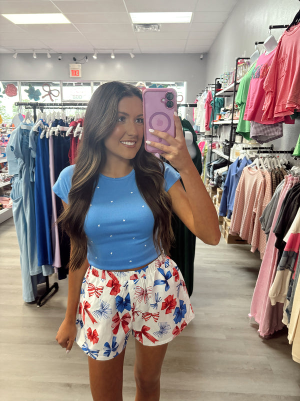 Blue Bow Baby Tee