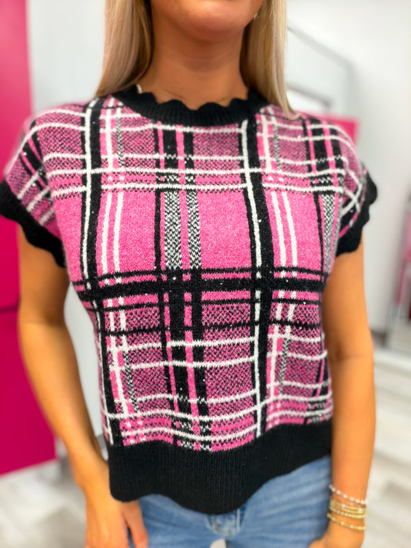 Pretty in Pink Plaid Sweater