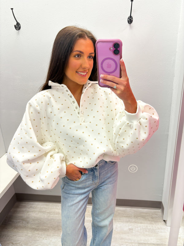 Polka Dot Piper Snap Button Pullover