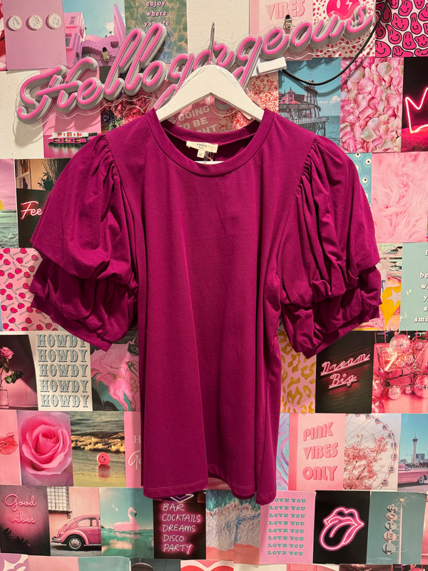 Meant to Be Bubble Sleeve Top - Plum