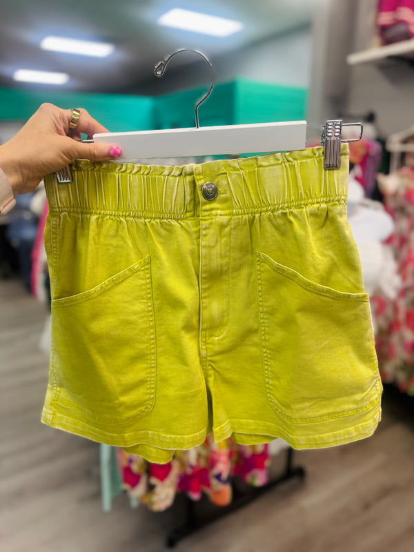 Sunny Drive Lime Denim Lightweight Shorts