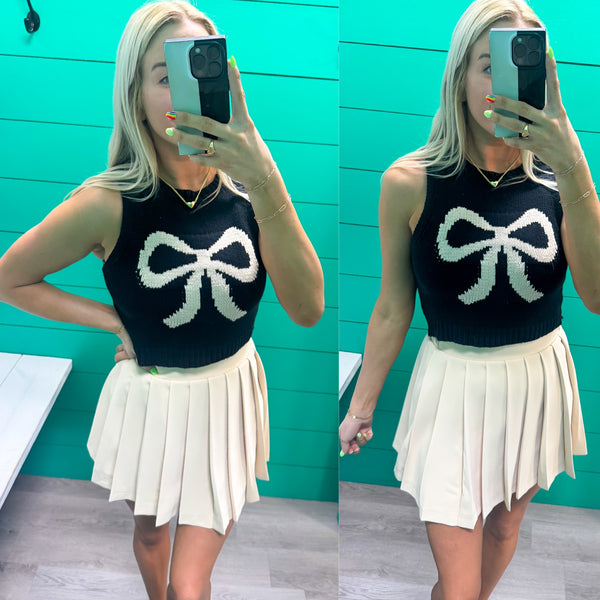 Bow Sleeveless Knit Sweater - Black