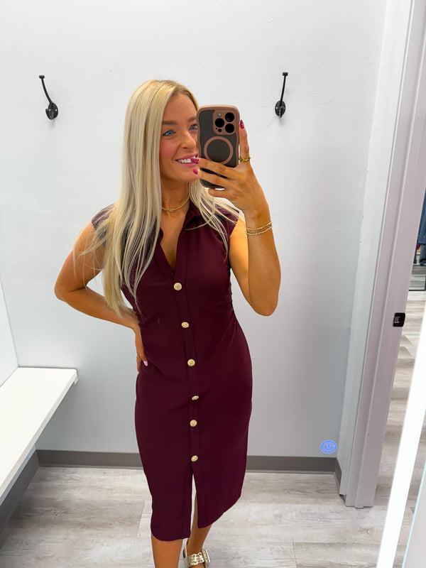 Just You and Me V-Neck Midi Shirt Dress