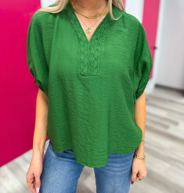 Braided Collar Detail Top Green
