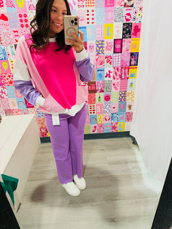 Valentine Pink Color Block Sweatshirt