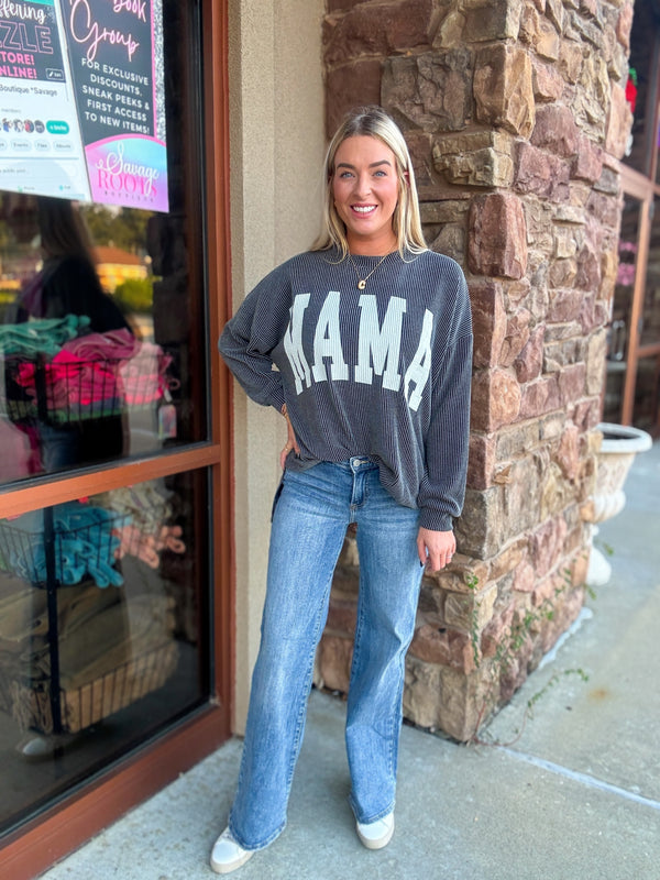 Ribbed Mama Corded Sweatshirt - Charcoal