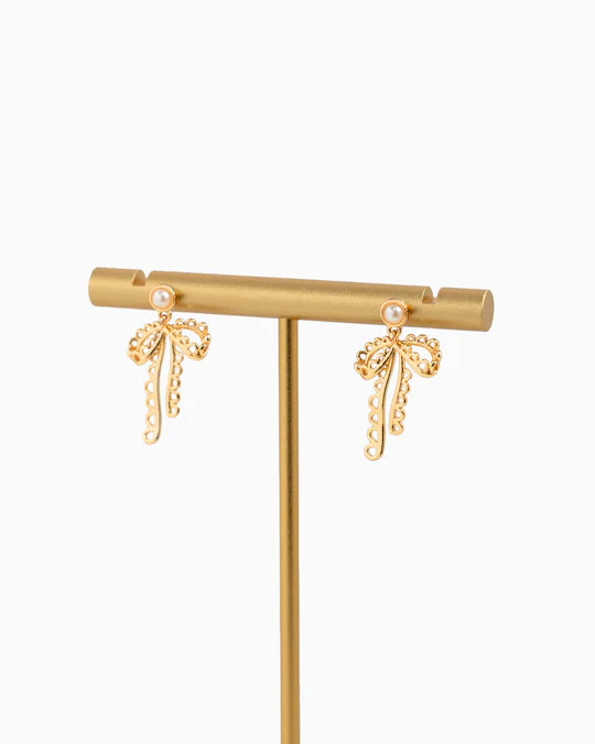 Pearl and Lace Bow Earrings