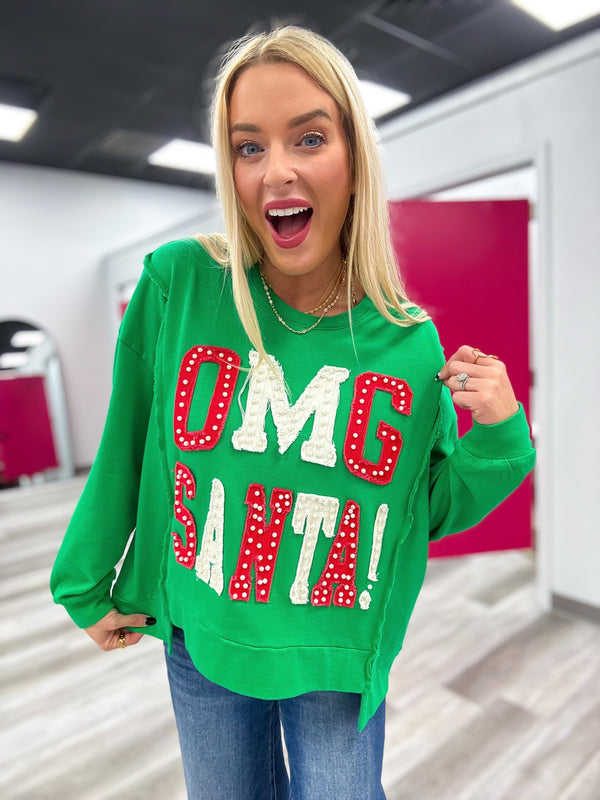 Santa! | Women's Distressed Embroidery Pullover