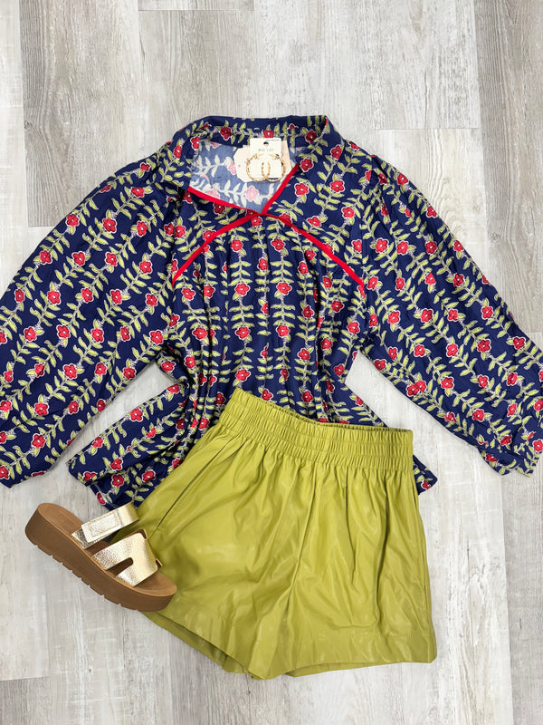 Faux Leather Shorts - Avocado