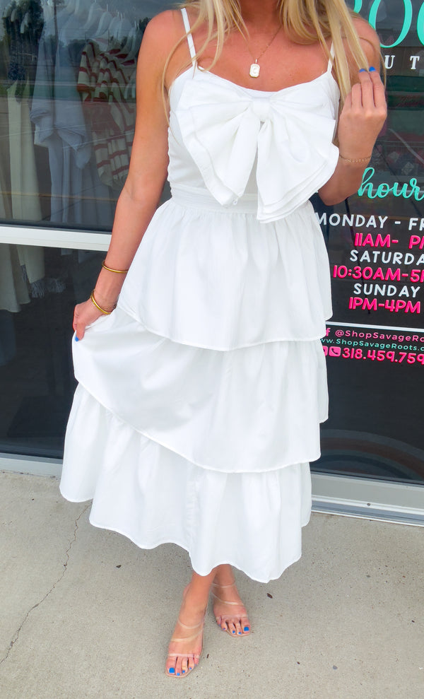 Bow Tiered Midi Dress